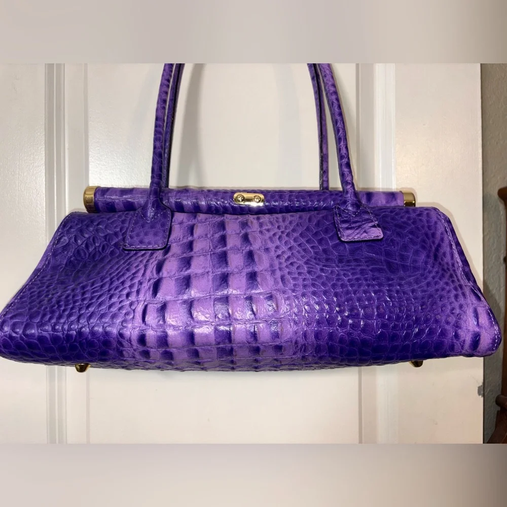 RARE XL Italian Leather Croc Doctor Bag - Electric Amethyst - Picture 9 of 16